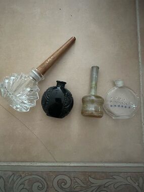 Set of Four Decorative Mini Glass Bottles - Clear, Black, Olive